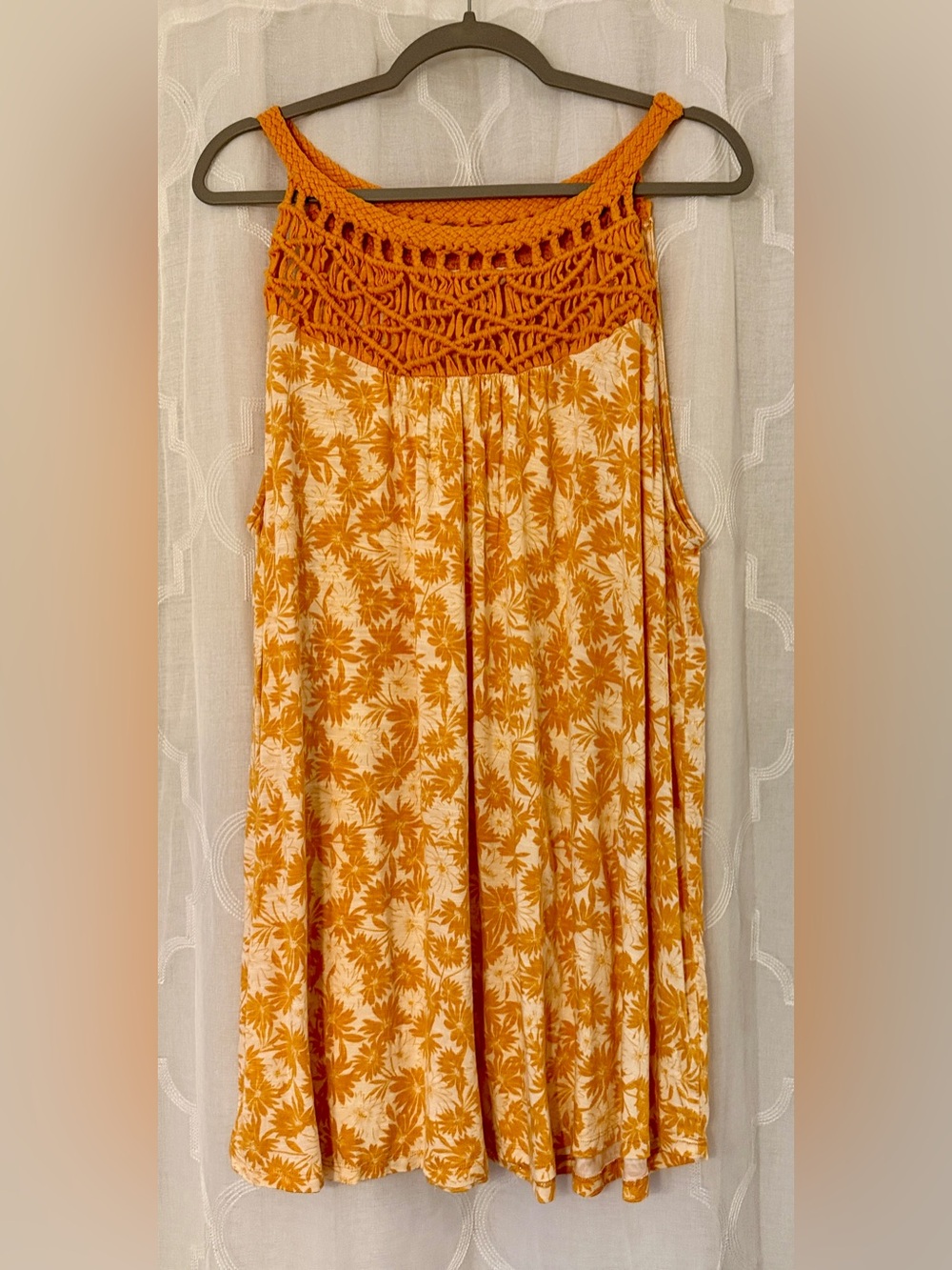 Terra & Sky Orange Crochet Yoke Floral Tunic Tank Top | 2XL